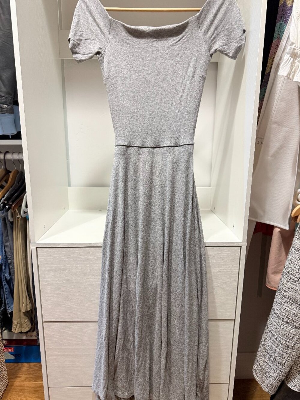 H&M Gray Open Back & off the shoulder short Sleeve Maxi Dress|S